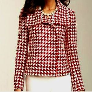 Talbots red and white motorcycle jacket